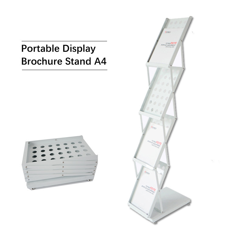 white brochure stand